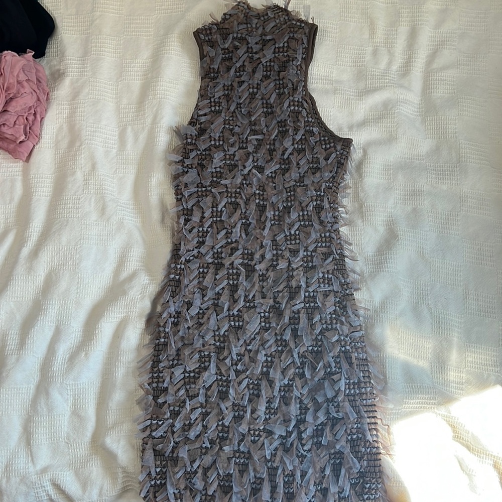 Ruffle high neck body con dress